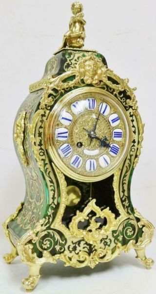 Rare Antique French Ormolu Inlaid Boulle 8 Day Green Shell Bracket Mantel Clock