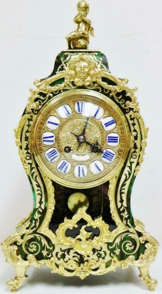 Rare Antique French Ormolu Inlaid Boulle 8 Day Green Shell Bracket Mantel Clock 2