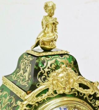 Rare Antique French Ormolu Inlaid Boulle 8 Day Green Shell Bracket Mantel Clock 3