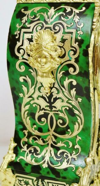 Rare Antique French Ormolu Inlaid Boulle 8 Day Green Shell Bracket Mantel Clock 4