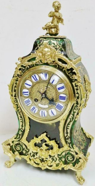 Rare Antique French Ormolu Inlaid Boulle 8 Day Green Shell Bracket Mantel Clock 5