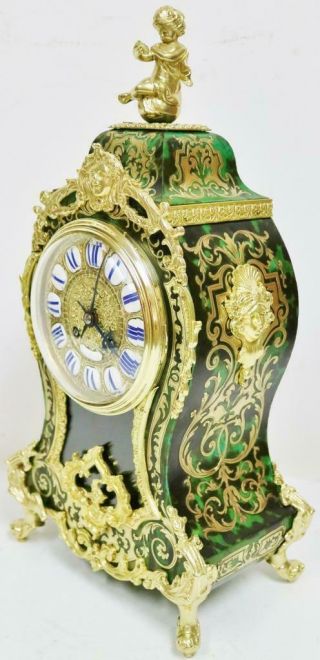 Rare Antique French Ormolu Inlaid Boulle 8 Day Green Shell Bracket Mantel Clock 6