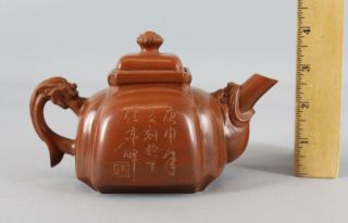 Antique Chinese Yixing Redware Pottery Teapot,  Inscribed Signed Poem,  Nr