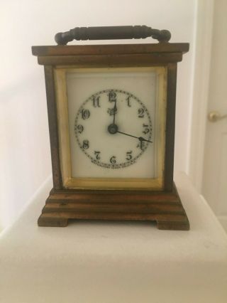 Antique Waterbury Carriage Clock W/time & Strikes A Bell - Porcelain Face 1891
