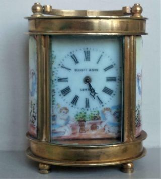 Enchanting French Elliot And Sons Porcelain And Gilt Carriage Clock