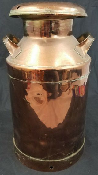 Antique Solid Copper Milk Churn Jug Kettle Tin Lid Opens Delius Rotho Dairy