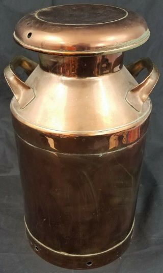 Antique Solid Copper Milk Churn Jug Kettle Tin Lid Opens Delius Rotho Dairy 2