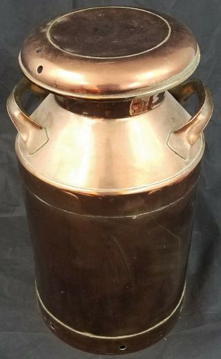 Antique Solid Copper Milk Churn Jug Kettle Tin Lid Opens Delius Rotho Dairy 3