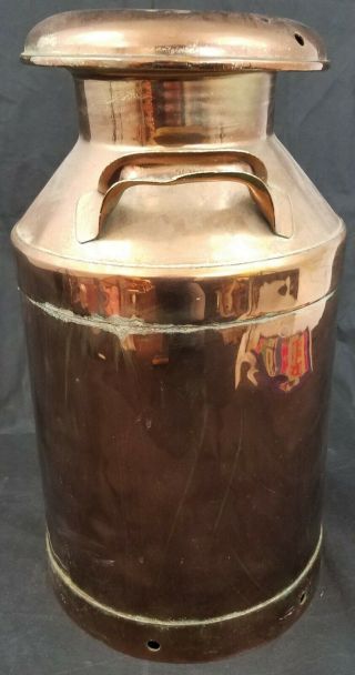 Antique Solid Copper Milk Churn Jug Kettle Tin Lid Opens Delius Rotho Dairy 5