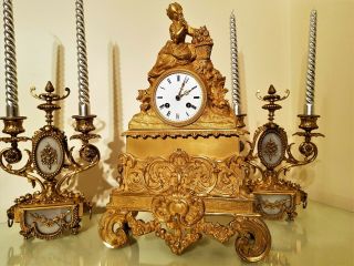 Antique French Ormolu Figural Mantel Clock.