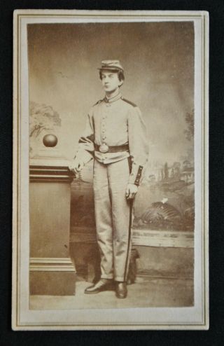 Civil War State Militia Soldier Wearing Shell Jacket,  Forage Cap,  Us Belt Plate