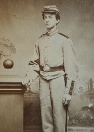 Civil War State Militia Soldier Wearing Shell Jacket,  Forage Cap,  US Belt Plate 2