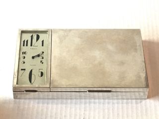 Rare Antique Gubelin Chrome Box Clock Flat Art Deco Lucerne Swiss Scarce Vtg