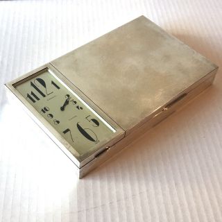 Rare Antique Gubelin Chrome Box Clock Flat Art Deco Lucerne Swiss Scarce Vtg 3