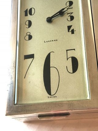 Rare Antique Gubelin Chrome Box Clock Flat Art Deco Lucerne Swiss Scarce Vtg 5