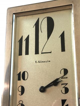 Rare Antique Gubelin Chrome Box Clock Flat Art Deco Lucerne Swiss Scarce Vtg 6