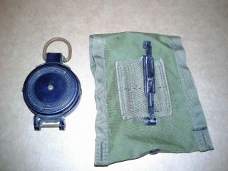 Vintage US Army Lensatic Compass W.  & L.  E.  Gurley WWII Canvas Belt Bag 10