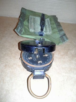 Vintage US Army Lensatic Compass W.  & L.  E.  Gurley WWII Canvas Belt Bag 2