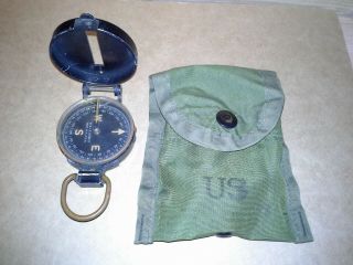 Vintage US Army Lensatic Compass W.  & L.  E.  Gurley WWII Canvas Belt Bag 3