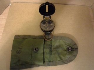 Vintage US Army Lensatic Compass W.  & L.  E.  Gurley WWII Canvas Belt Bag 4