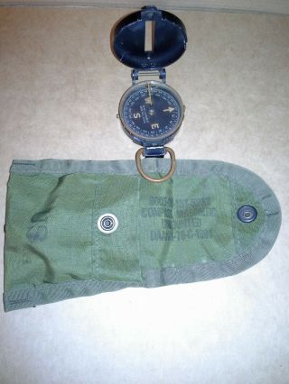 Vintage US Army Lensatic Compass W.  & L.  E.  Gurley WWII Canvas Belt Bag 5