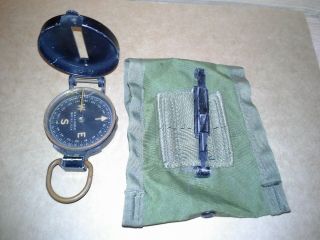 Vintage US Army Lensatic Compass W.  & L.  E.  Gurley WWII Canvas Belt Bag 8