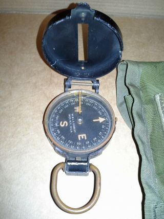 Vintage US Army Lensatic Compass W.  & L.  E.  Gurley WWII Canvas Belt Bag 9