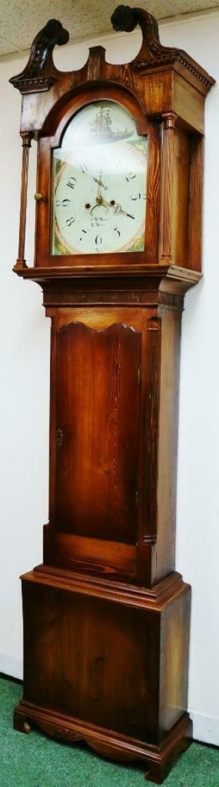 Antique 19thC English 8 Day Bell Striking Longcase Grandfather Clock 3