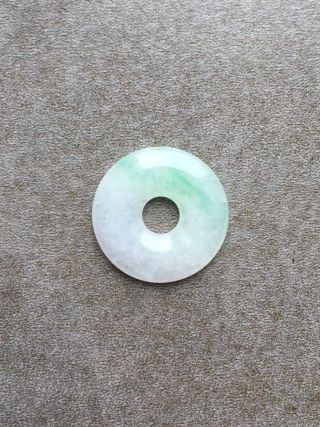 Vintage Natural Authentic Apple Green Jadeite Ping An Kou Donut Pendant 3