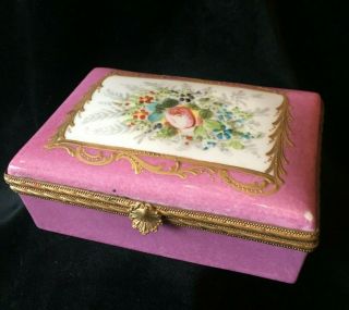 Antique French Signed Porcelain Hand Painted Hinged Box " Sevres Style "