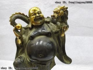 Folk Classic Bronze Copper Gilt happy Maitreya Buddha Play bliss Dragon Statue 2