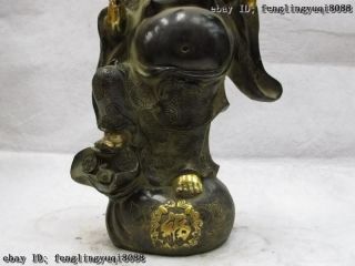 Folk Classic Bronze Copper Gilt happy Maitreya Buddha Play bliss Dragon Statue 4