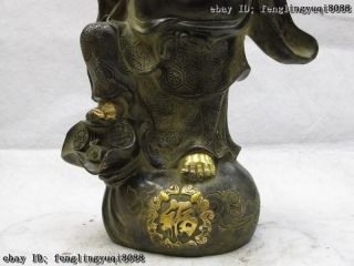 Folk Classic Bronze Copper Gilt happy Maitreya Buddha Play bliss Dragon Statue 7