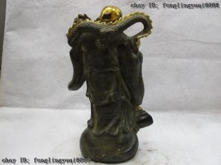 Folk Classic Bronze Copper Gilt happy Maitreya Buddha Play bliss Dragon Statue 9