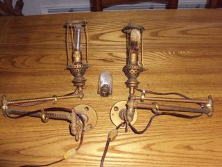 Antique 19th Century Victorian Brass Double - Arm Gas /elec Light Wall Sconce Lamp
