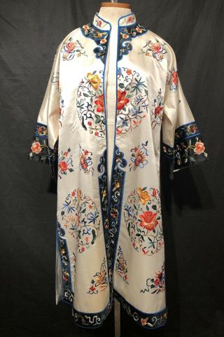 Kimono Jacket Vintage Chinese Silk Hand Embroidered Esme China Wedding White M/l