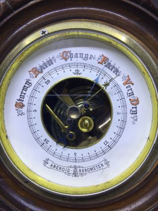 Circular carved Wood Aneroid Barometer Antique European Barometer 2