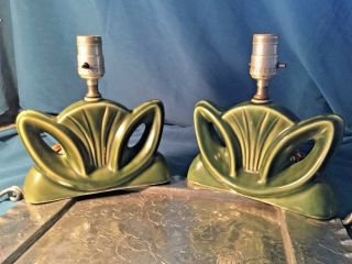 Art Deco Ceramic Mid - Century Modern Lamps - Green Cat 