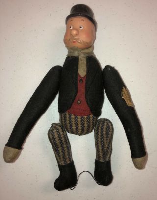 Early Antique German Mechanical Plush Man Doll Vintage Toy Collectors Estate 10”