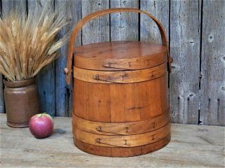 Early Antique Primitive Wood Firkin Sugar Bucket Aafa