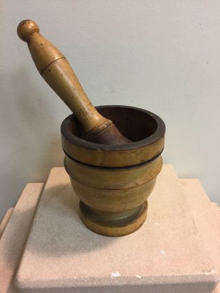 Antique Wood Mortar and Pestle Apothecary Pharmacy 10