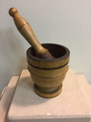 Antique Wood Mortar and Pestle Apothecary Pharmacy 11