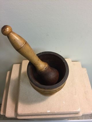 Antique Wood Mortar and Pestle Apothecary Pharmacy 12