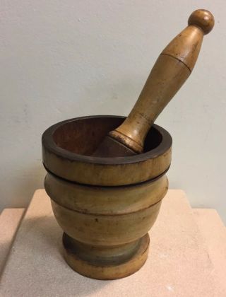 Antique Wood Mortar And Pestle Apothecary Pharmacy