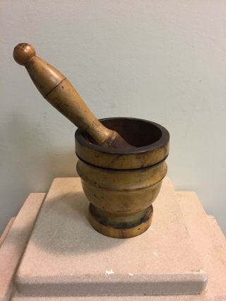 Antique Wood Mortar and Pestle Apothecary Pharmacy 3