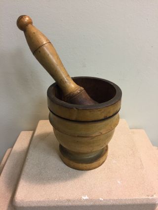 Antique Wood Mortar and Pestle Apothecary Pharmacy 9