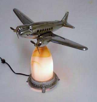 Vintage 1930s Art Deco Metalcraft DC - 3 Airplane A438 Table Light Night Light 11