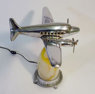 Vintage 1930s Art Deco Metalcraft DC - 3 Airplane A438 Table Light Night Light 6