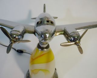 Vintage 1930s Art Deco Metalcraft DC - 3 Airplane A438 Table Light Night Light 7