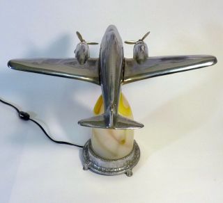 Vintage 1930s Art Deco Metalcraft DC - 3 Airplane A438 Table Light Night Light 8